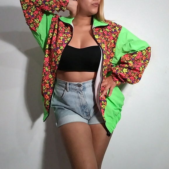 LAST ONE!!! 90s Neon Floral Windbreaker - Picture 2 of 8